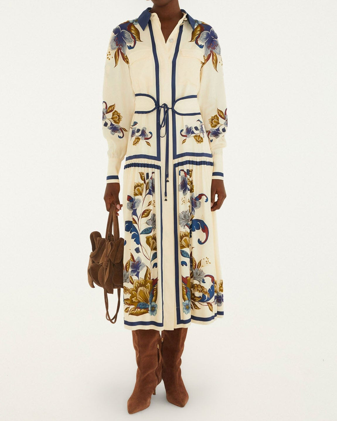 Farm Rio Golden Nature Cream Belt Dress