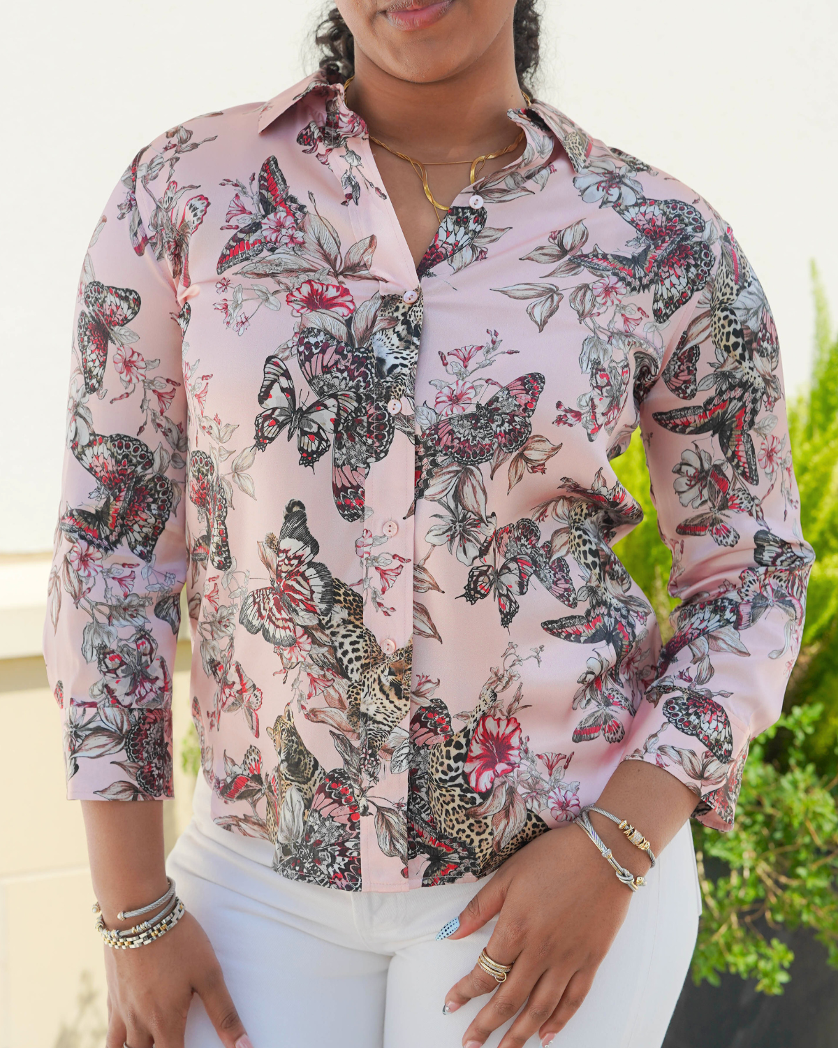 L'Agence Dani Silk Blouse | Nectar Pink Butterfly Jungle