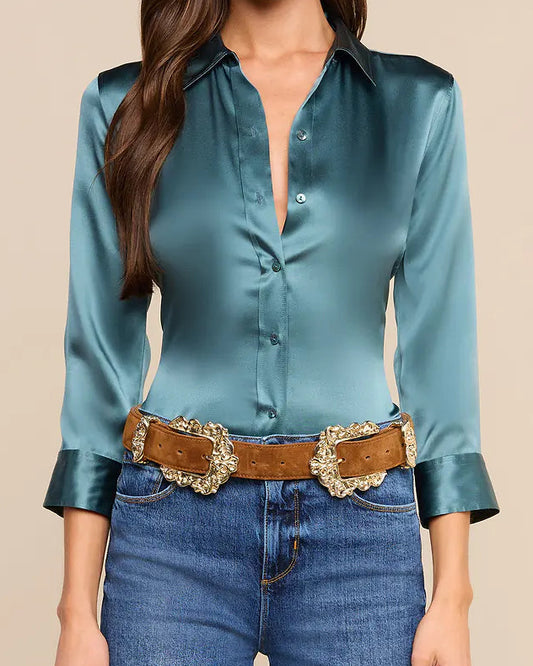 L'Agence Dani Silk Blouse | Cadet Blue