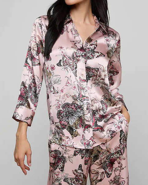 L'Agence Dani Silk Blouse | Nectar Pink Butterfly Jungle
