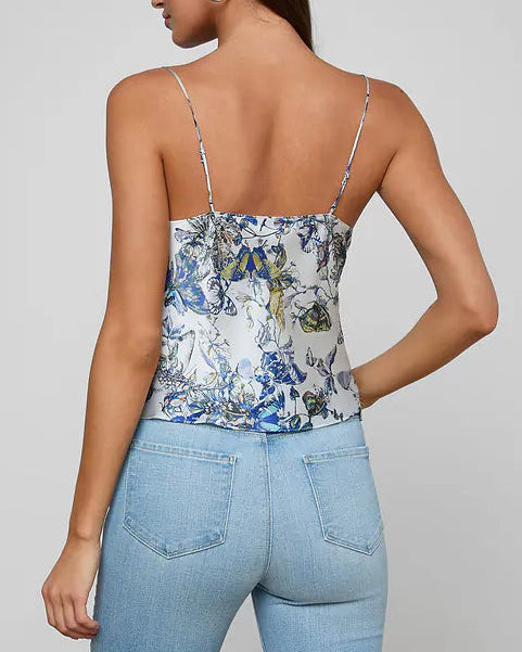 L'Agence Calista Silk Camisole | Grey Multi Watercolor Butterfly