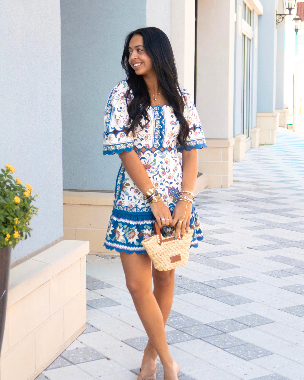 Farm Rio Pink Floral Delhi Tapestry Scallop Cut-Out Mini Dress