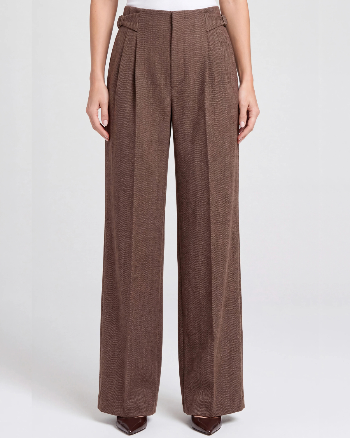 Liverpool High Rise Pleated Wide Leg Trouser | Chestnut