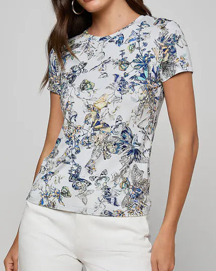 L'Agence Ressi Fitted Tee | Grey Multi Watercolor Butterfly