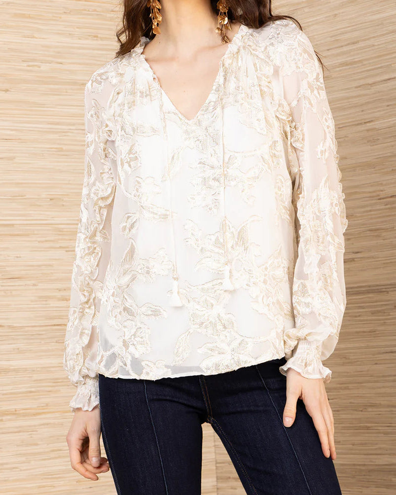Hale Bob Robin Lurex Chiffon Top | Ivory