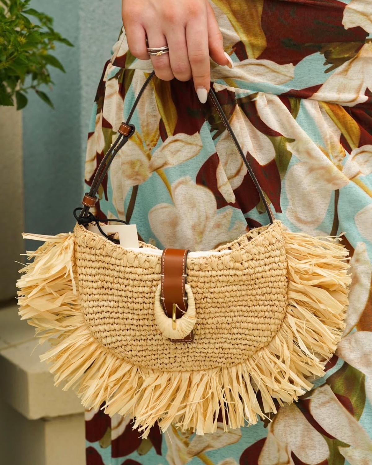 Staud Alana Raffia Fringe Shoulder Bag