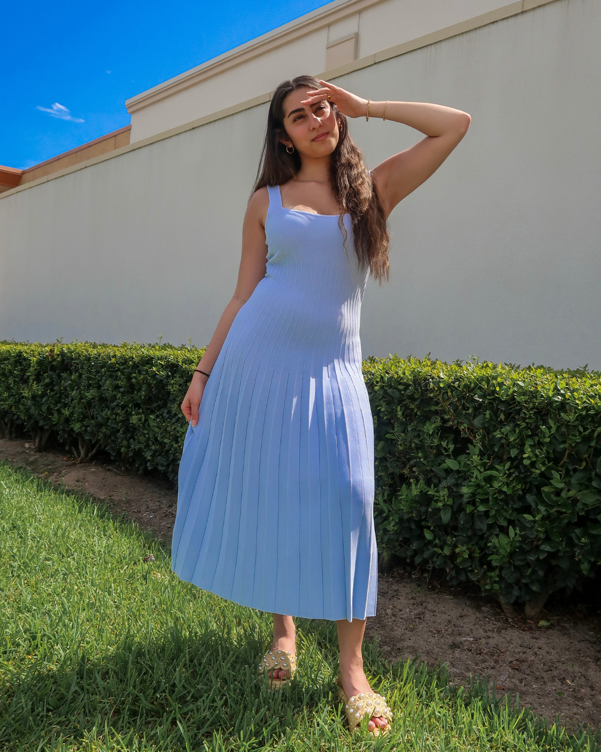 ASTR Aylin Pleated Midi Sweater Dress | Blue