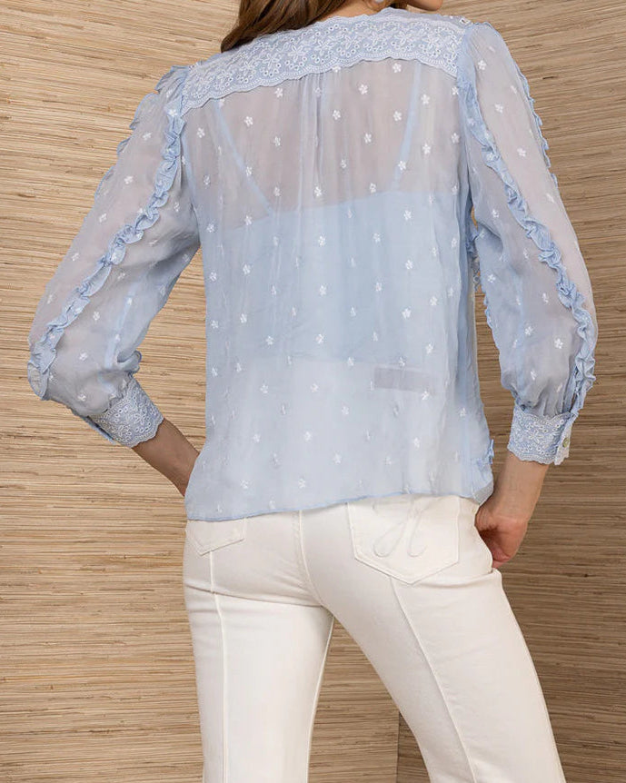 Hale Bob Aliza Swiss Dot Chiffon Top | Blue