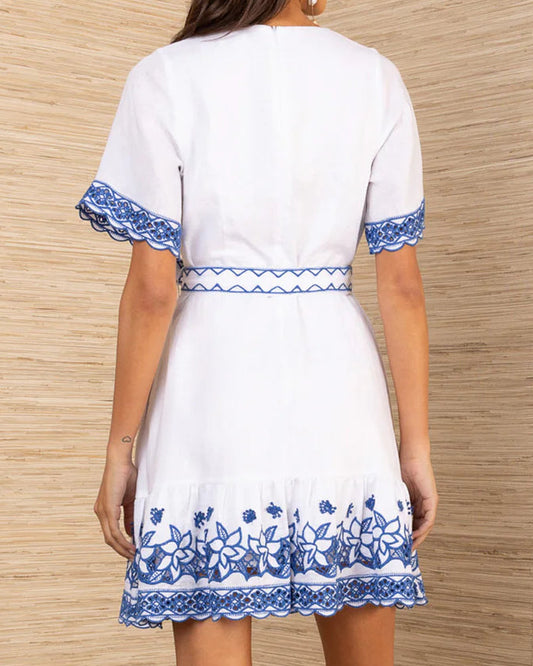 Hale Bob Azure Embroidered Linen Dress | Blue