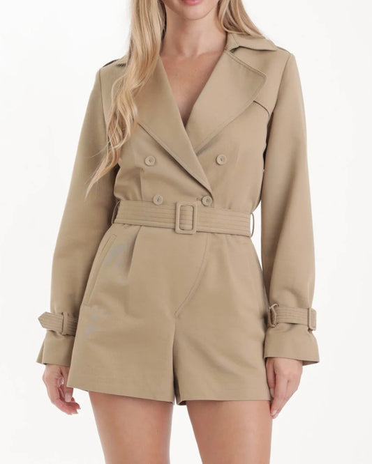 Karina Grimaldi Nina Trench Romper | Khaki