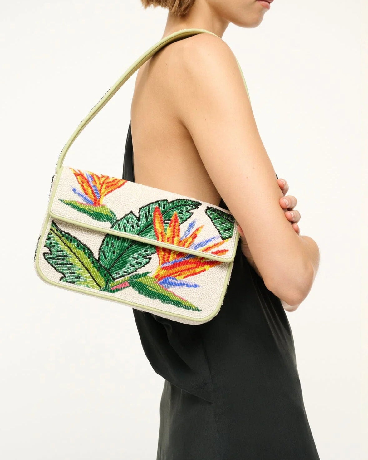 Staud Tommy Beaded Bag Birds of Paradise