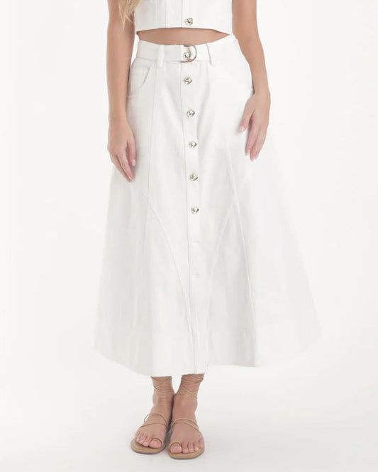 Karina Grimaldi Saro Denim Skirt | White