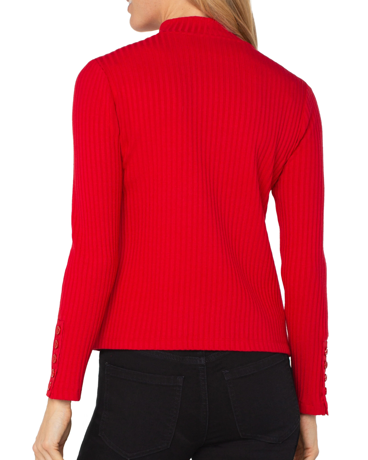 Liverpool Long Sleeve Mock Neck Knit Top w/ Button Detail