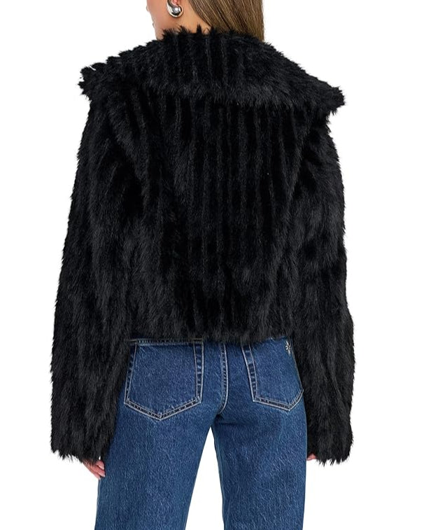 Show Me Your Mumu Salt Lake City Cropped Jacket | Black Faux Fur