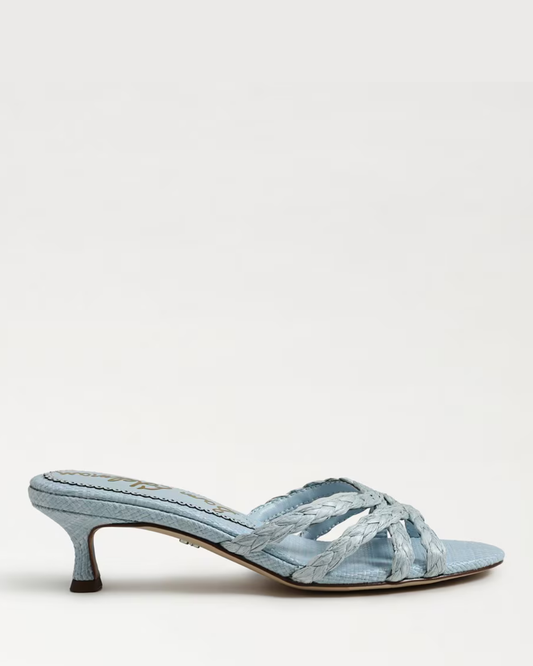 Sam Edelman Camille Kitten Mule Heel | Breeze Blue Faux Raffia