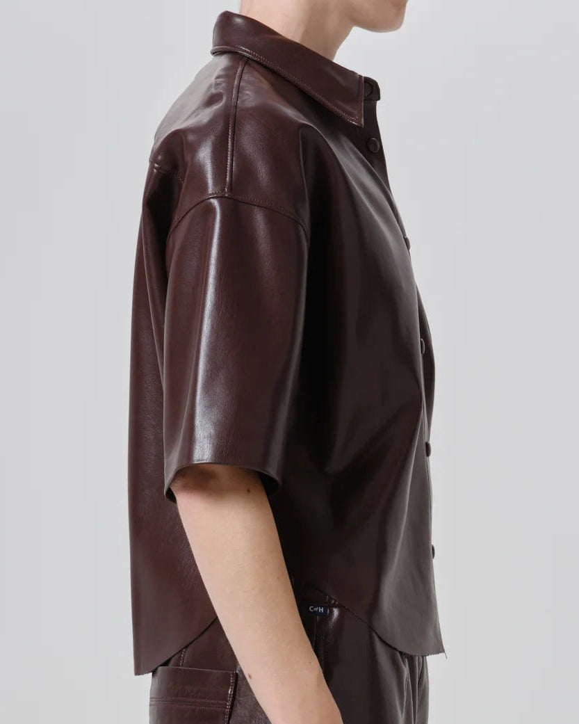 Citizens of Humanity Frances Cropped Cape Recycled Leather Button Up | Burgundy