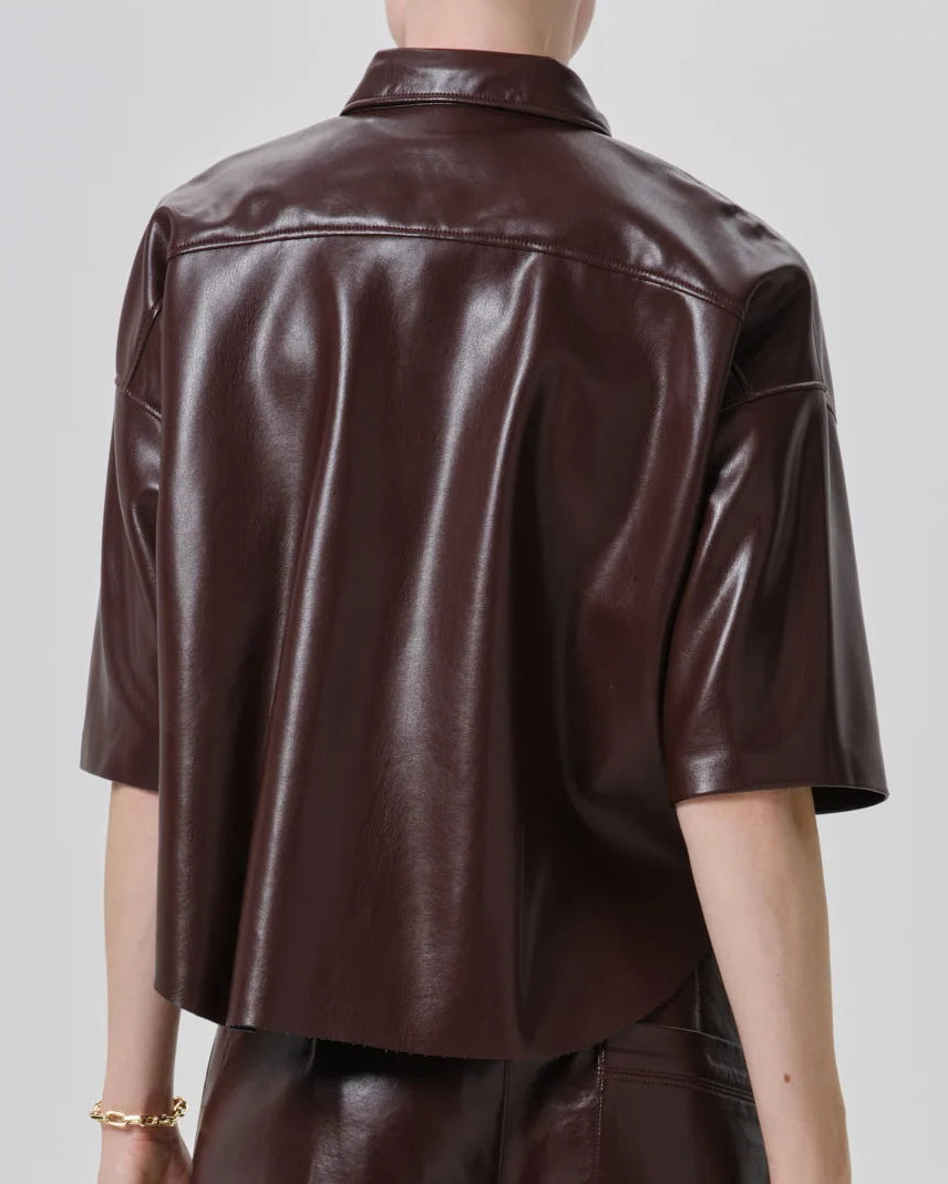 Citizens of Humanity Frances Cropped Cape Recycled Leather Button Up | Burgundy