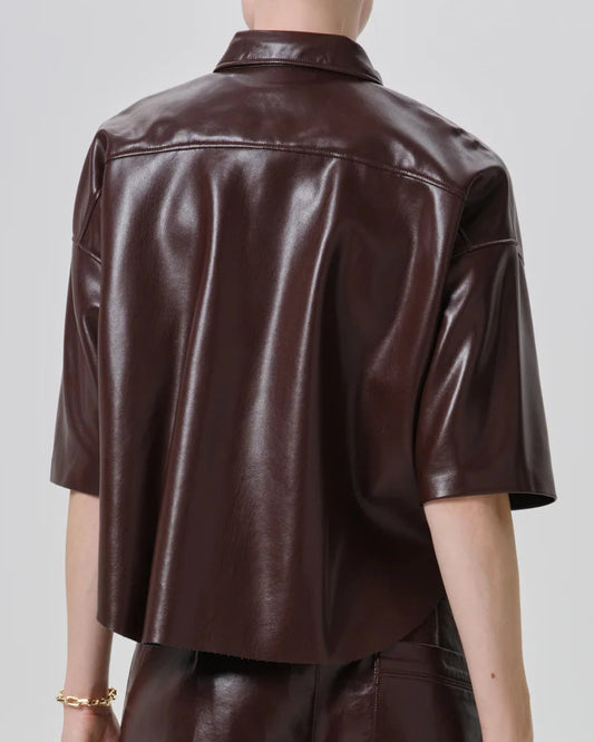 Citizens of Humanity Frances Cropped Cape Recycled Leather Button Up | Burgundy