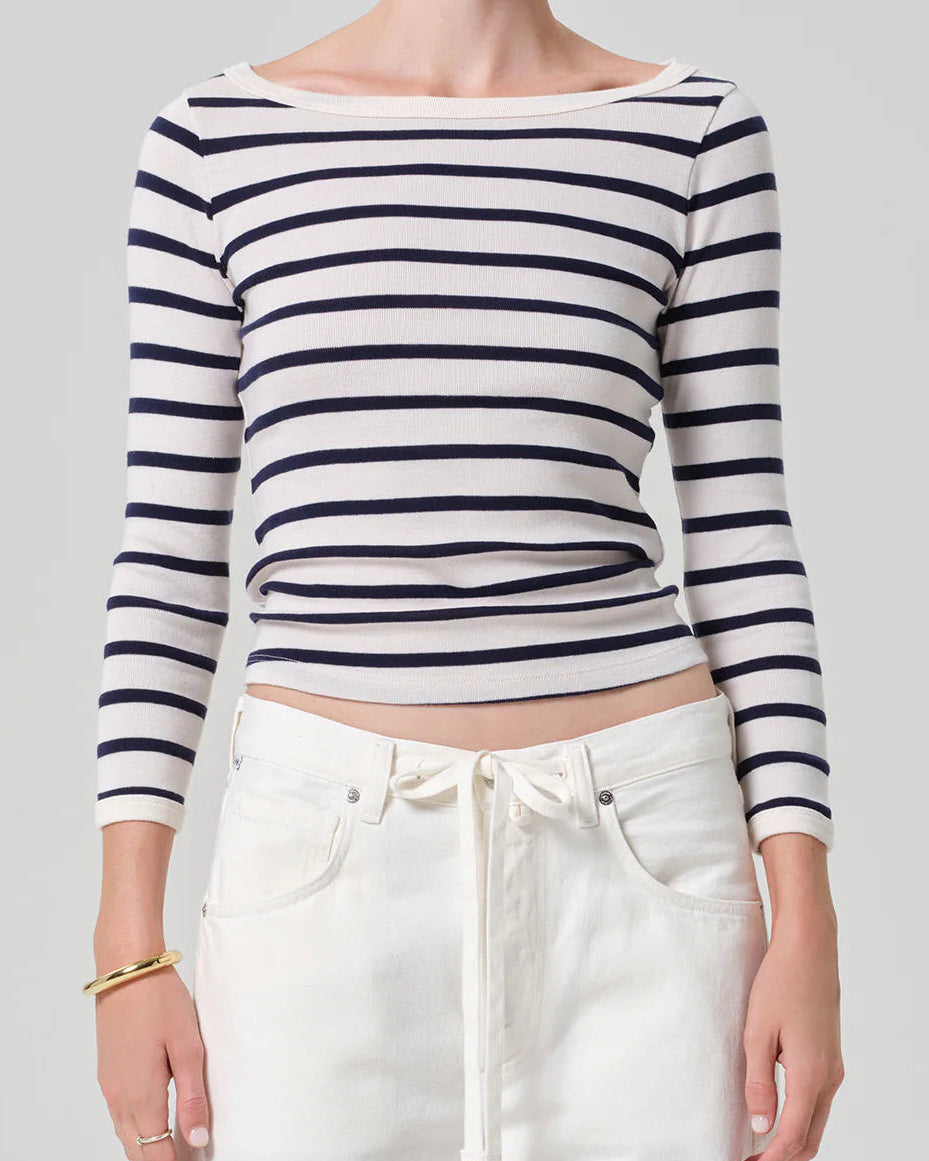 Citizens of Humanity Boat Neck Slim Tee | Azure Stripe