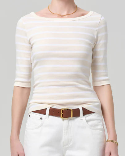 Citizens of Humanity 3/4 Sleeve Boat Neck Slim Tee | Brulee Stripe
