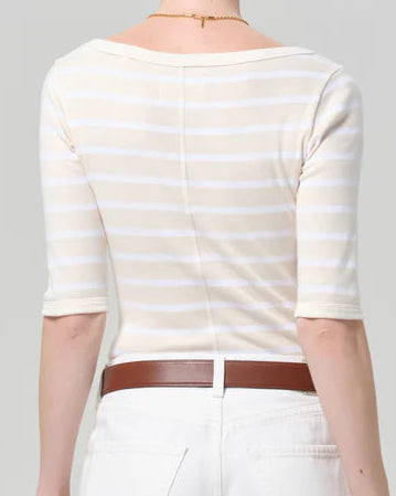 Citizens of Humanity 3/4 Sleeve Boat Neck Slim Tee | Brulee Stripe