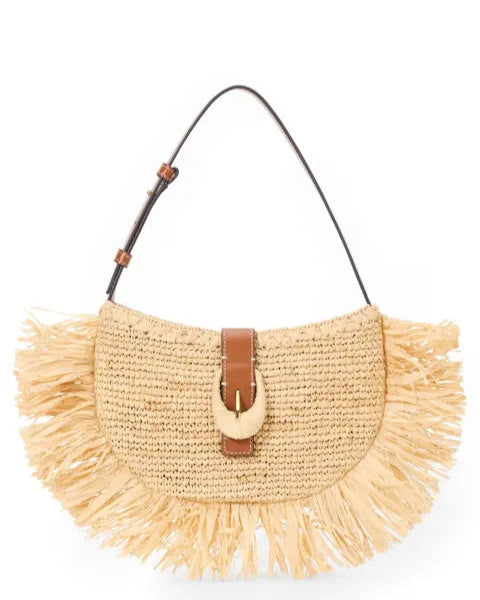 Staud Alana Raffia Fringe Shoulder Bag