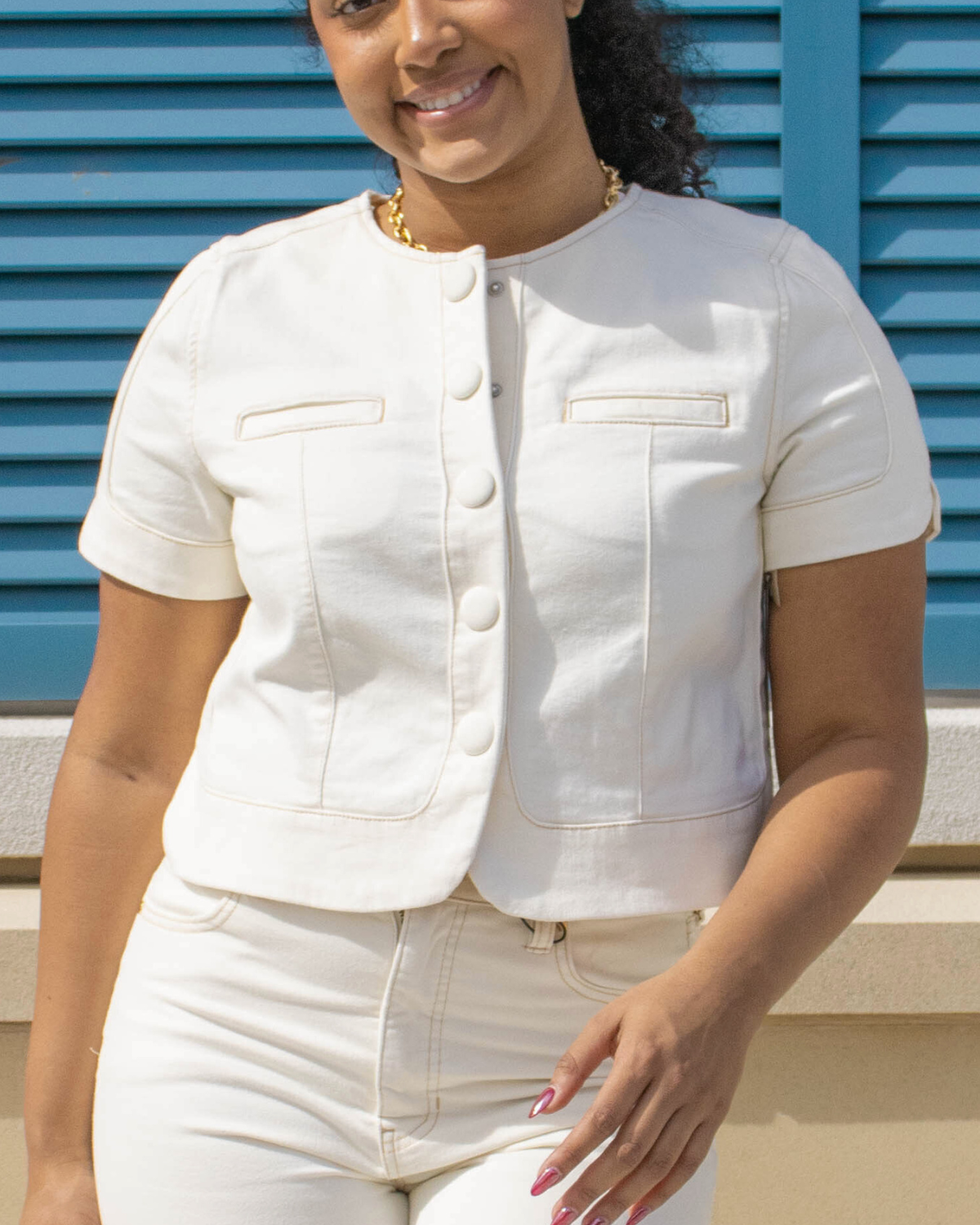 Liverpool Short Sleeve Cropped Jacket | Desert Dunes