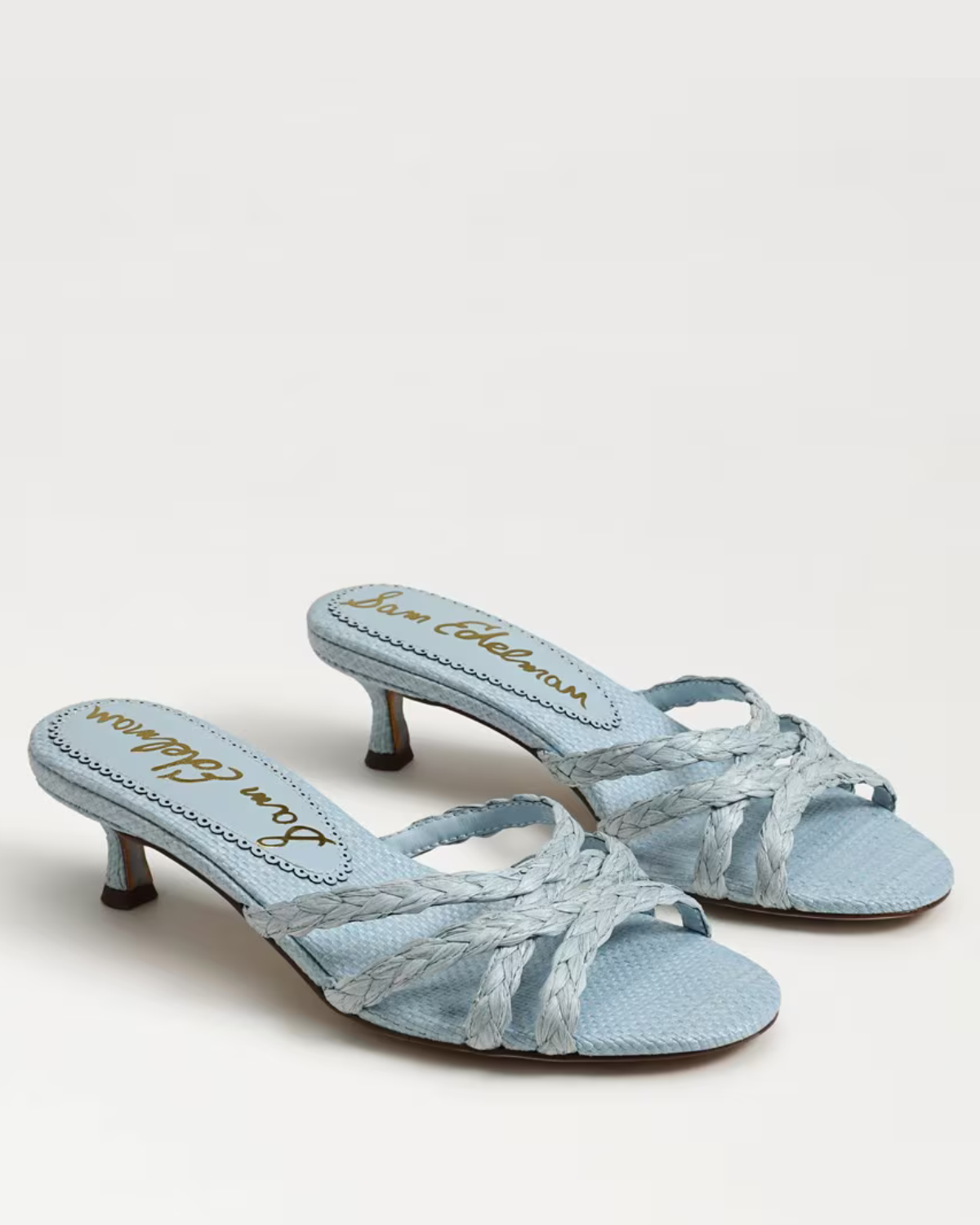 Sam Edelman Camille Kitten Mule Heel | Breeze Blue Faux Raffia