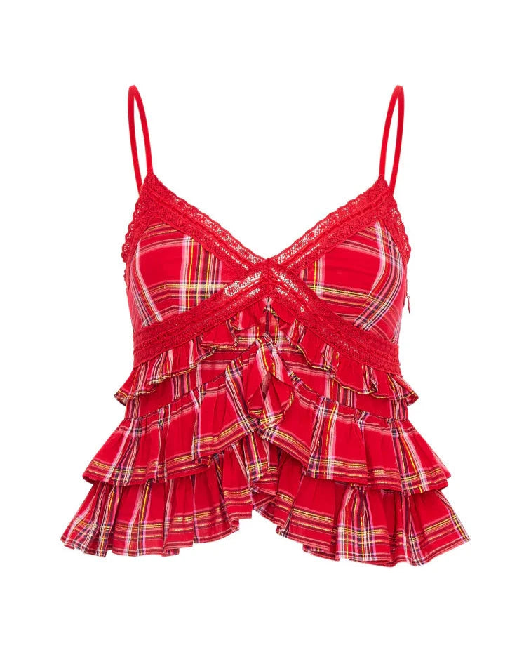 Love Shack Fancy Abbott Tartan Ruffle Top