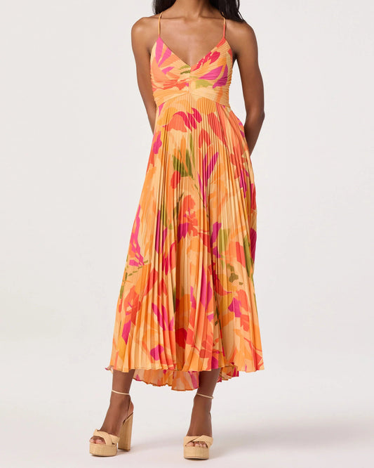 ASTR Blythe Floral Plisse Midi Dress | Orange Floral