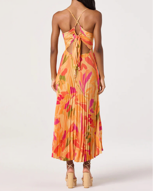 ASTR Blythe Floral Plisse Midi Dress | Orange Floral