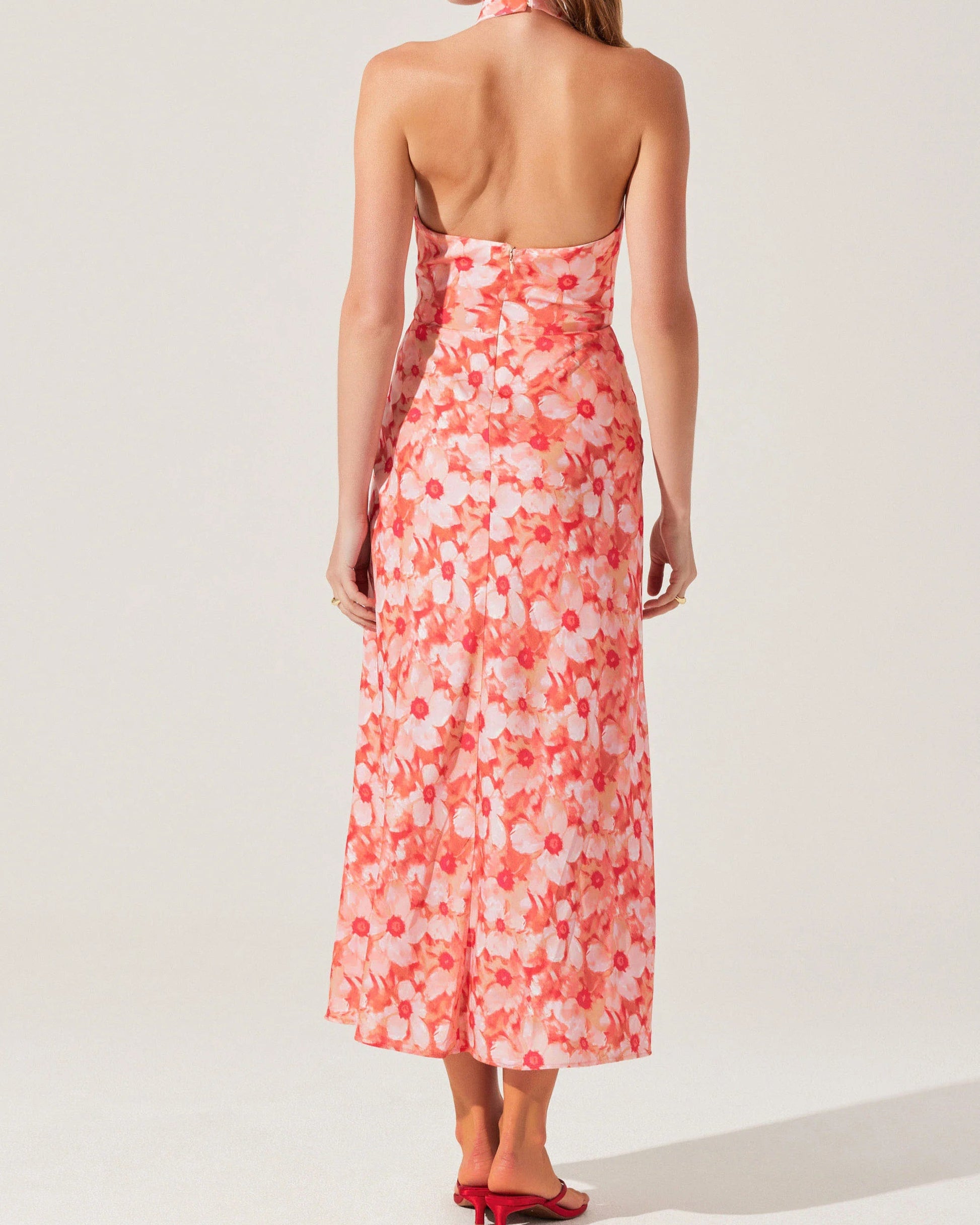 ASTR Marissa Floral Halter Neck Dress | Coral Floral Narcissus Gainesville ASTR Marissa Floral Halter Neck Dress | Coral Floral Narcissus Gainesville