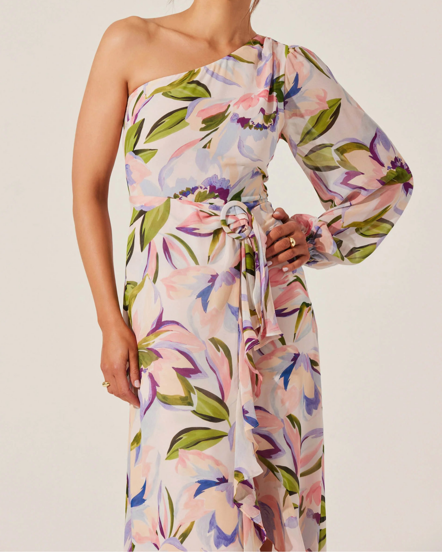 ASTR Sandersonia Floral One Shoulder Dress