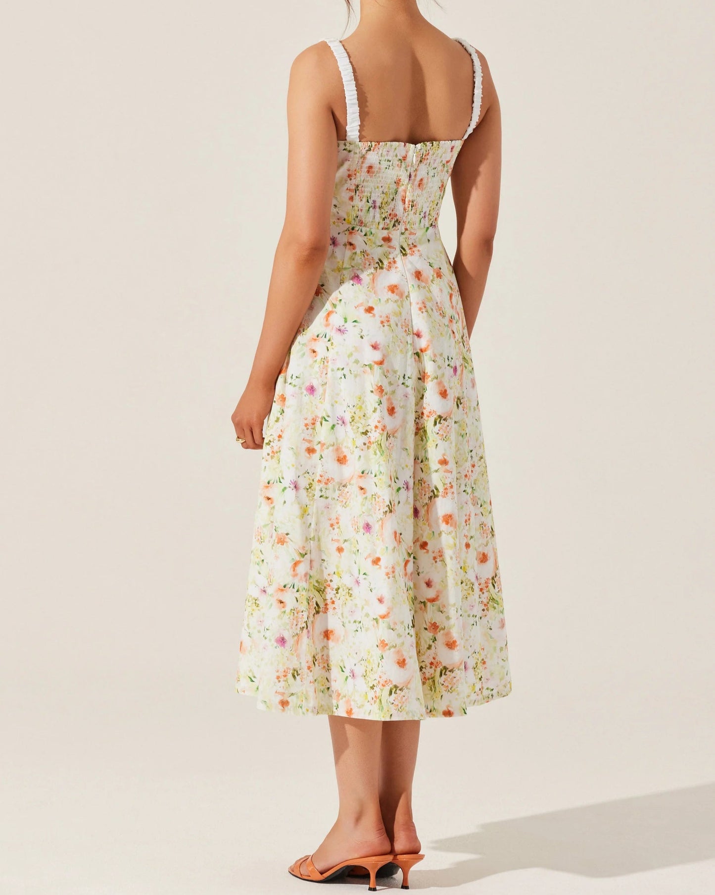 ASTR Julietta Floral Corset Midi Dress | Orange Green Floral