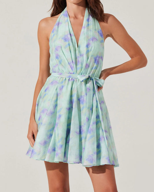 ASTR Clare Halter Neck Mini Dress | Mint Tie Dye