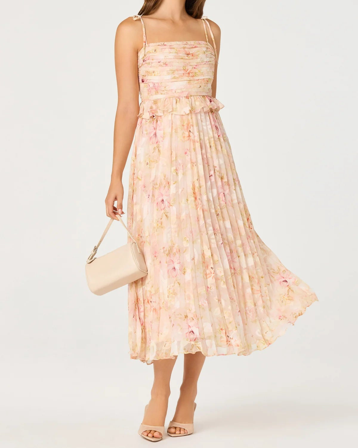 ASTR Emerys Pleated Floral Midi Dress | Pink Floral