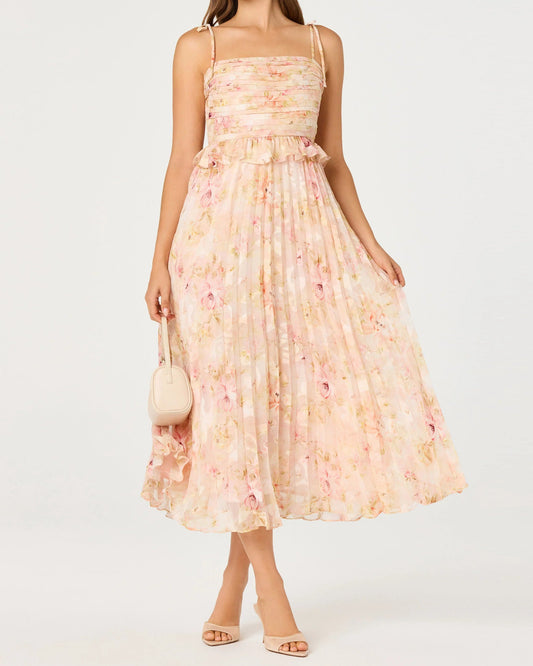 ASTR Emerys Pleated Floral Midi Dress | Pink Floral