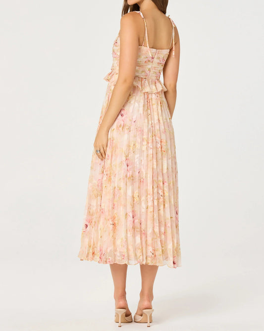 ASTR Emerys Pleated Floral Midi Dress | Pink Floral