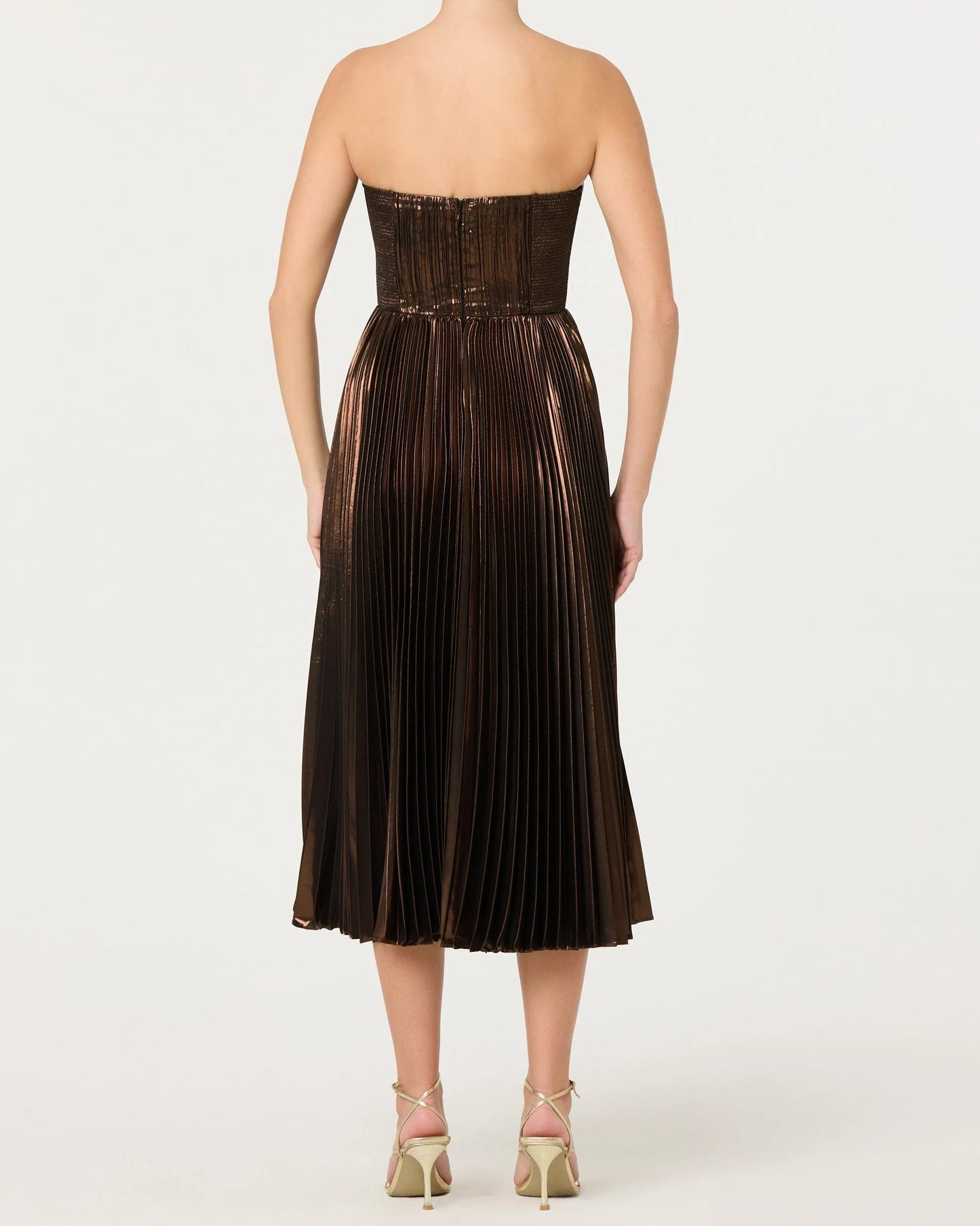 ASTR Ascella Pleated Mini Dress | Metallic Brown