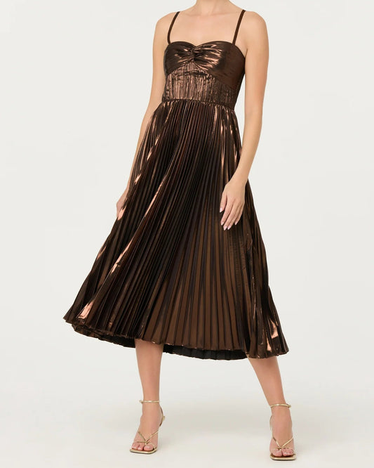 ASTR Ascella Pleated Mini Dress | Metallic Brown
