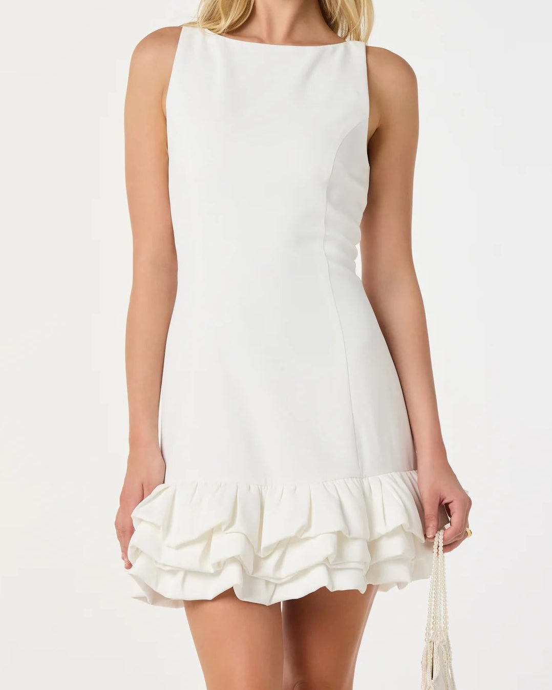 ASTR Elexis Ruffle Hem Mini Dress | White
