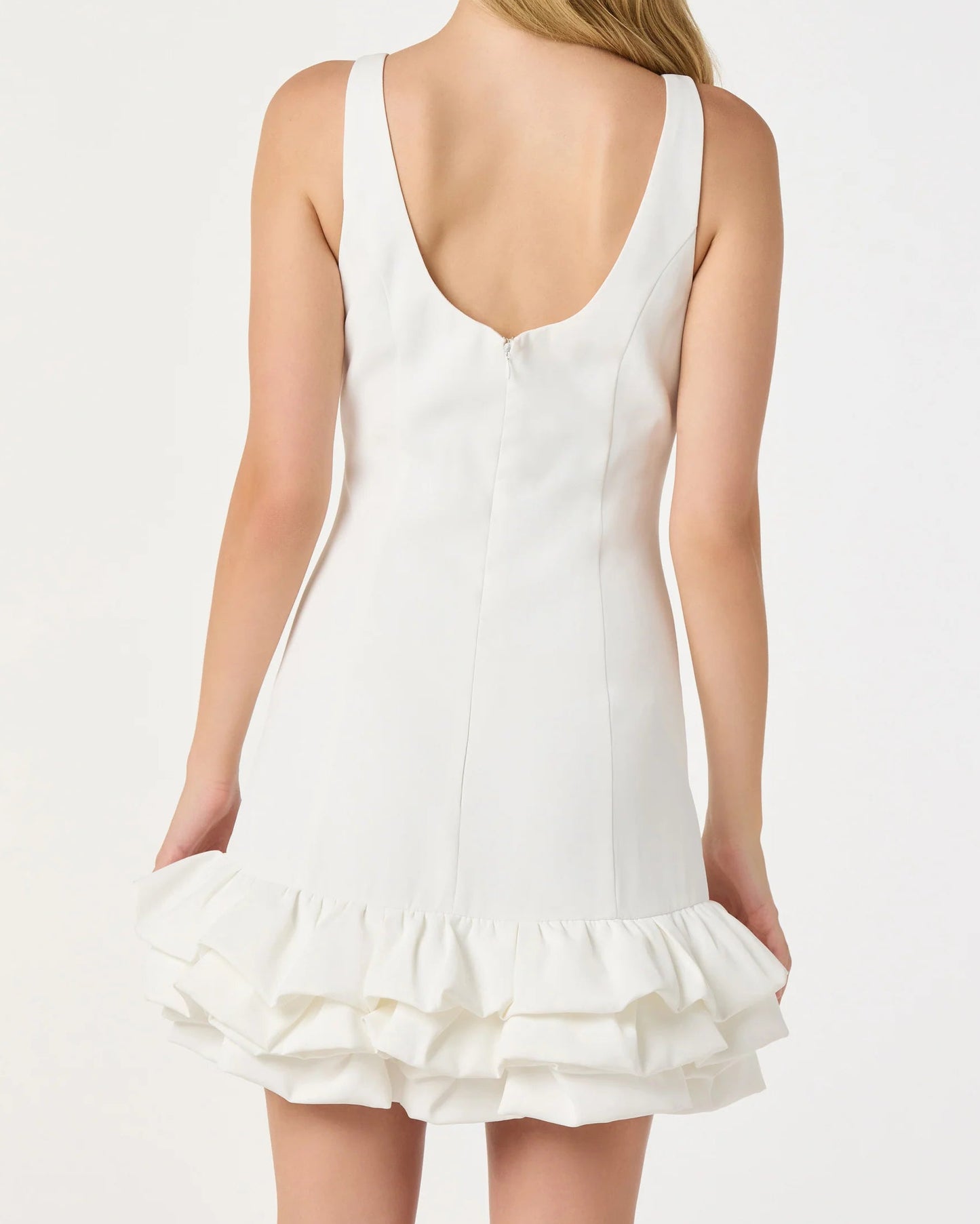 ASTR Elexis Ruffle Hem Mini Dress | White