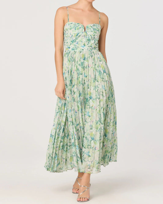 ASTR Bayley Pleated Floral Maxi Dress | Green Floral