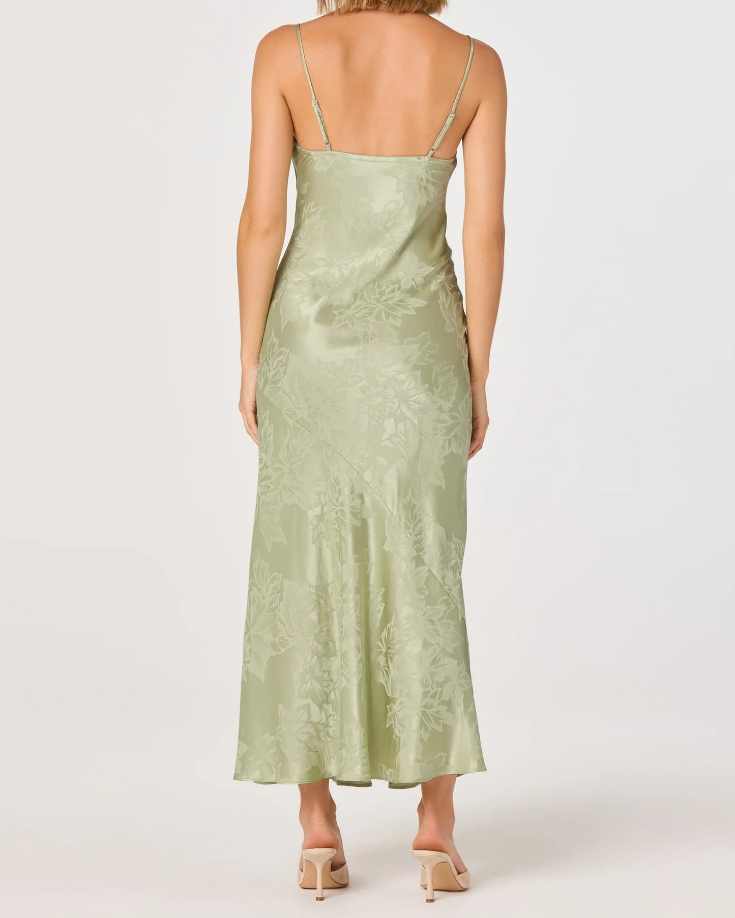 ASTR Tyla Satin Bias-Cut Maxi Dress | Sage