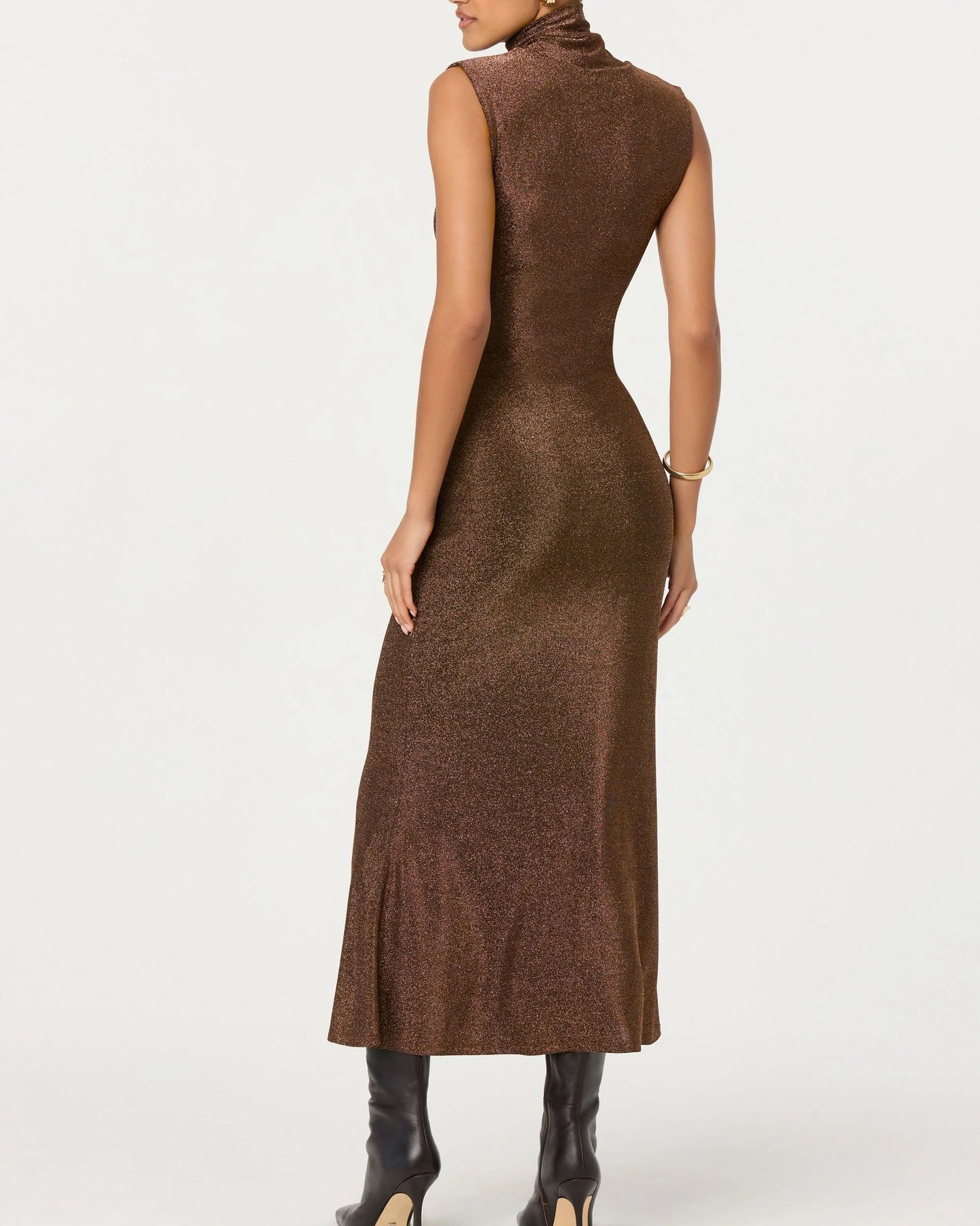ASTR Riana Metallic Twist Front Maxi Dress | Brown Metallic