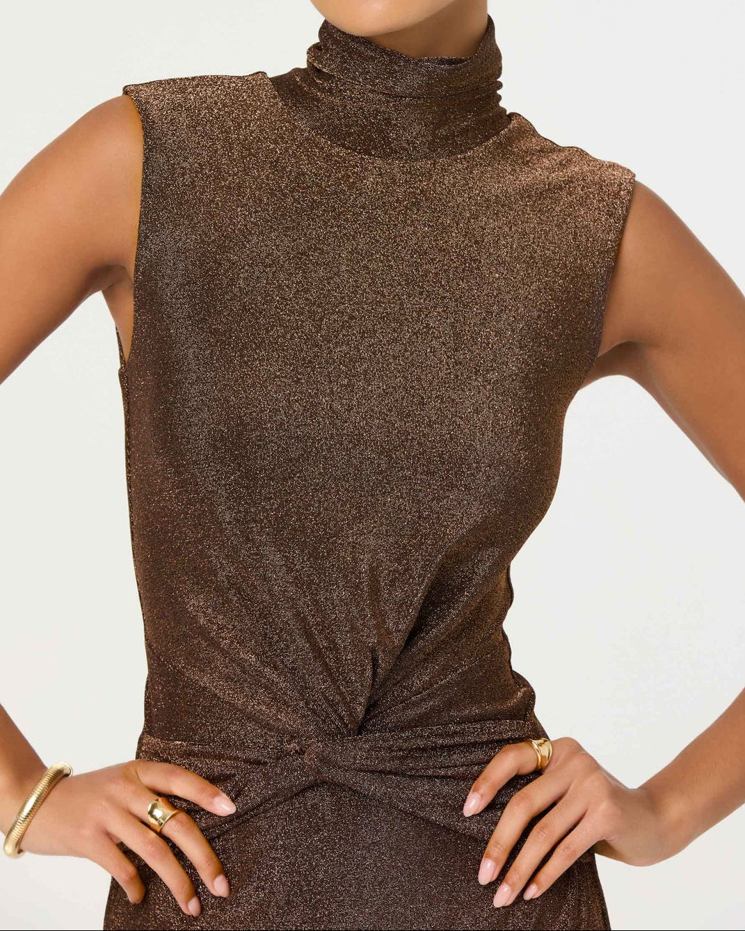 ASTR Riana Metallic Twist Front Maxi Dress | Brown Metallic