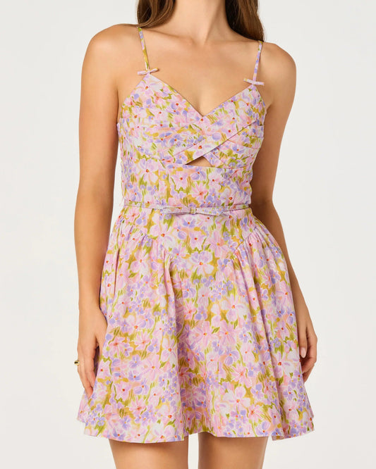 ASTR Isha Floral Sweetheart Mini Dress | Pink Lilac Floral