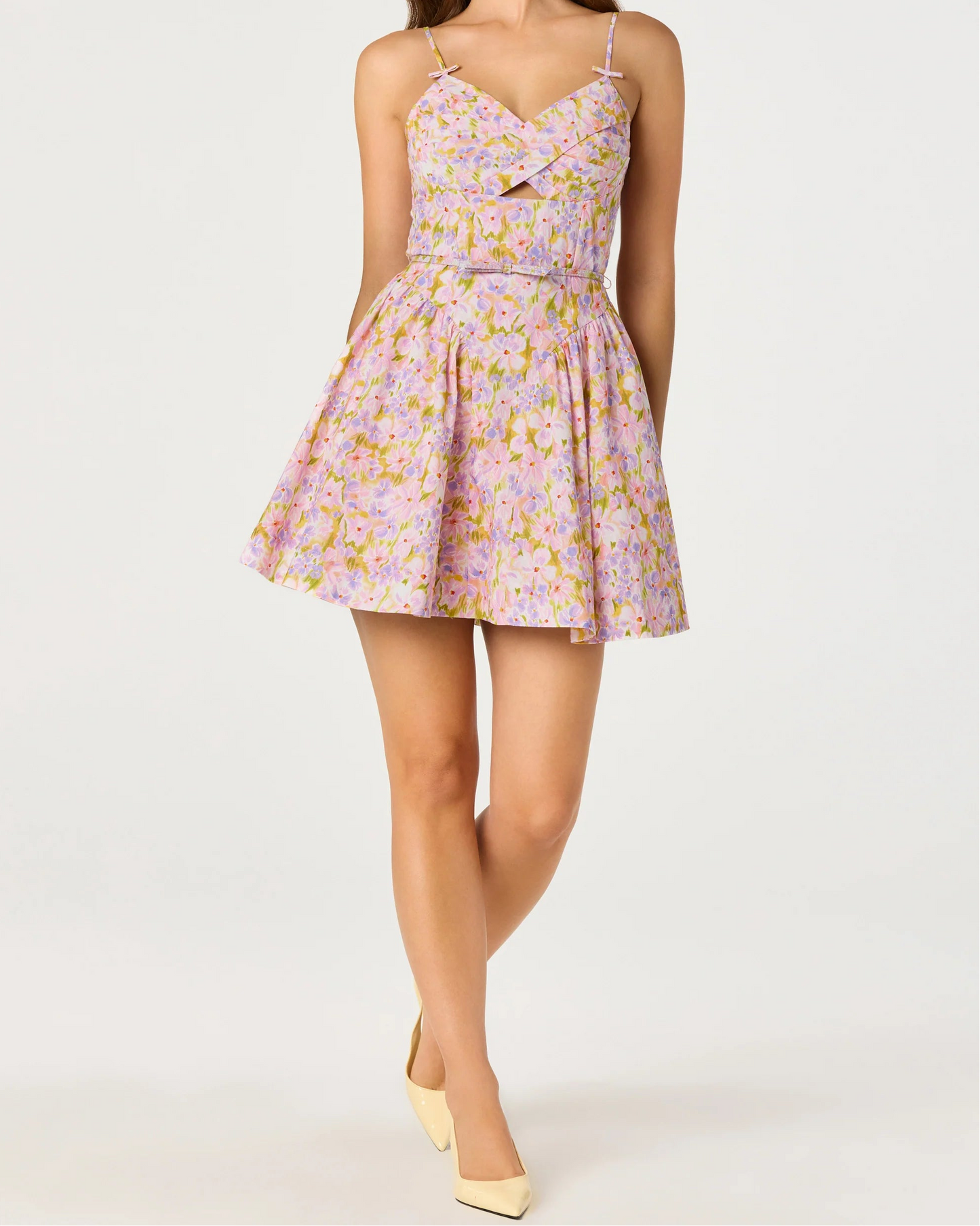 ASTR Isha Floral Sweetheart Mini Dress | Pink Lilac Floral