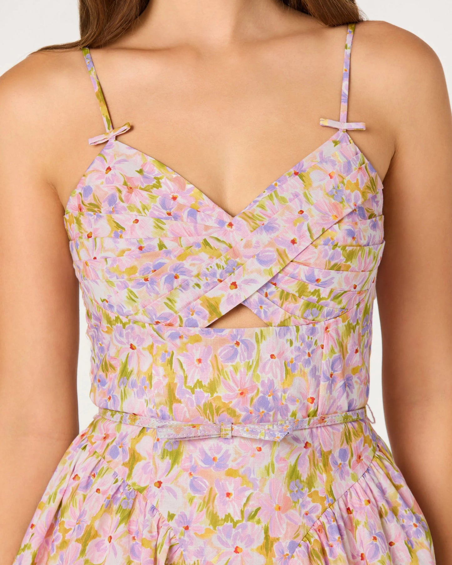 ASTR Isha Floral Sweetheart Mini Dress | Pink Lilac Floral