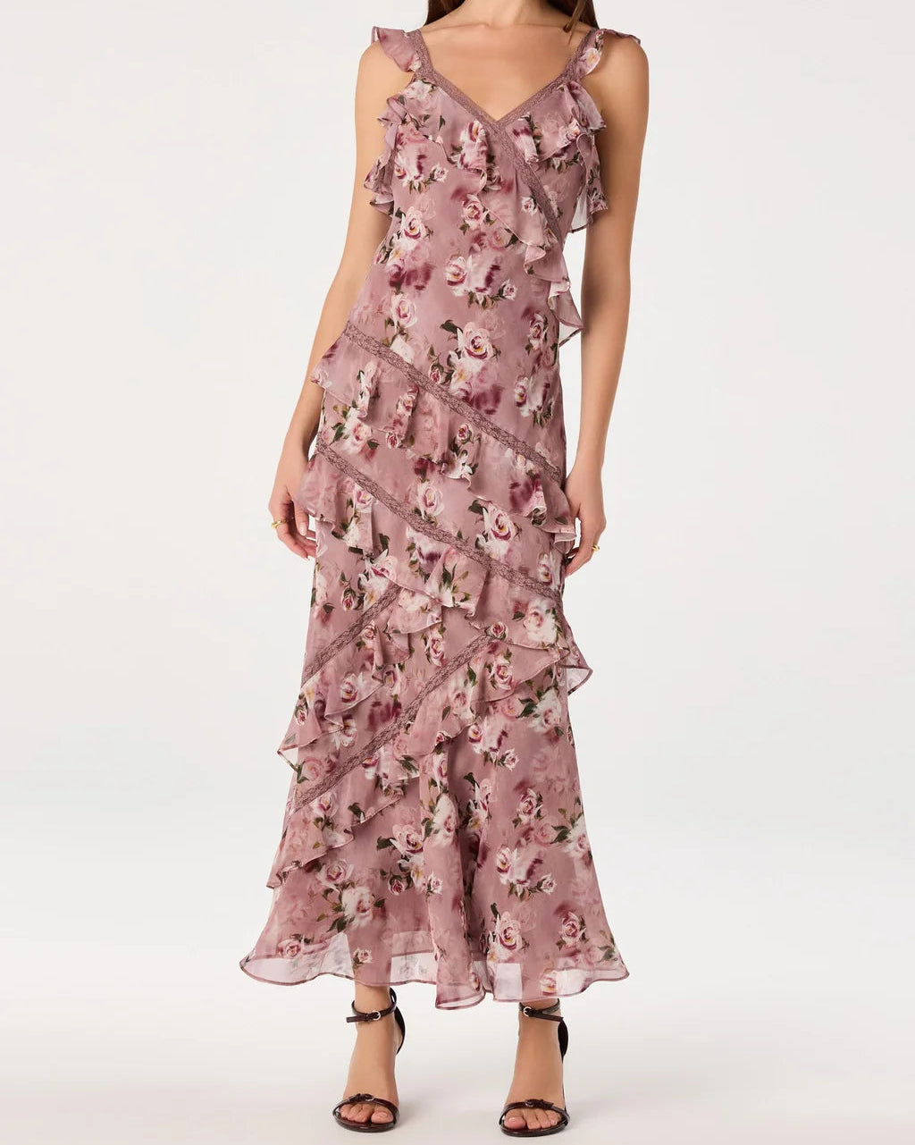 ASTR Megan Ruffle Maxi Dress | Mauve Floral